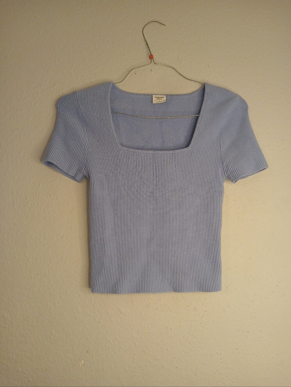 Abercrombie & Fitch Pastel Blue Ribbed Square-Neck Crop Tee